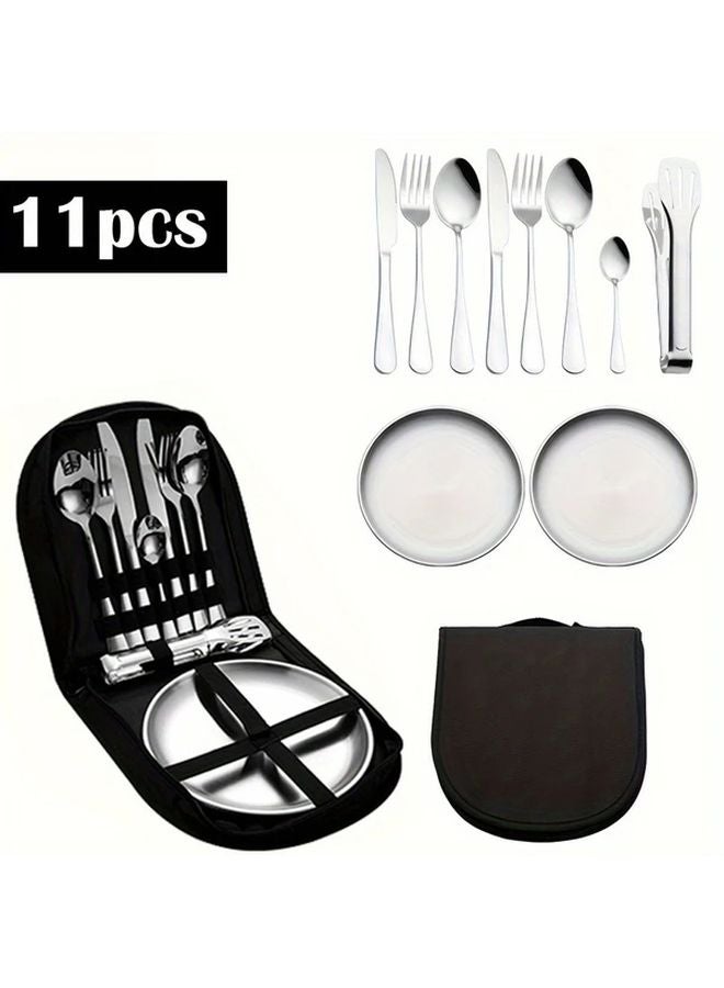 11pcs Stainless Steel Camping Tableware Set Portable Outdoor Picnic Utensils - Image 1